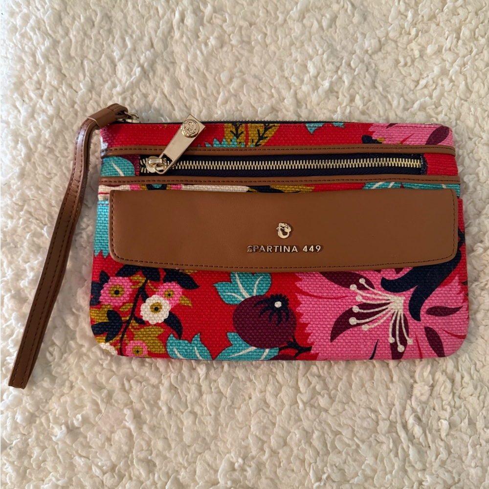 Spartina 449 Vibrant Floral Wristlet - Red and Tan